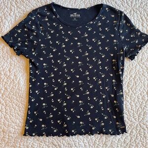 Hollister floral lettuce trim shirt